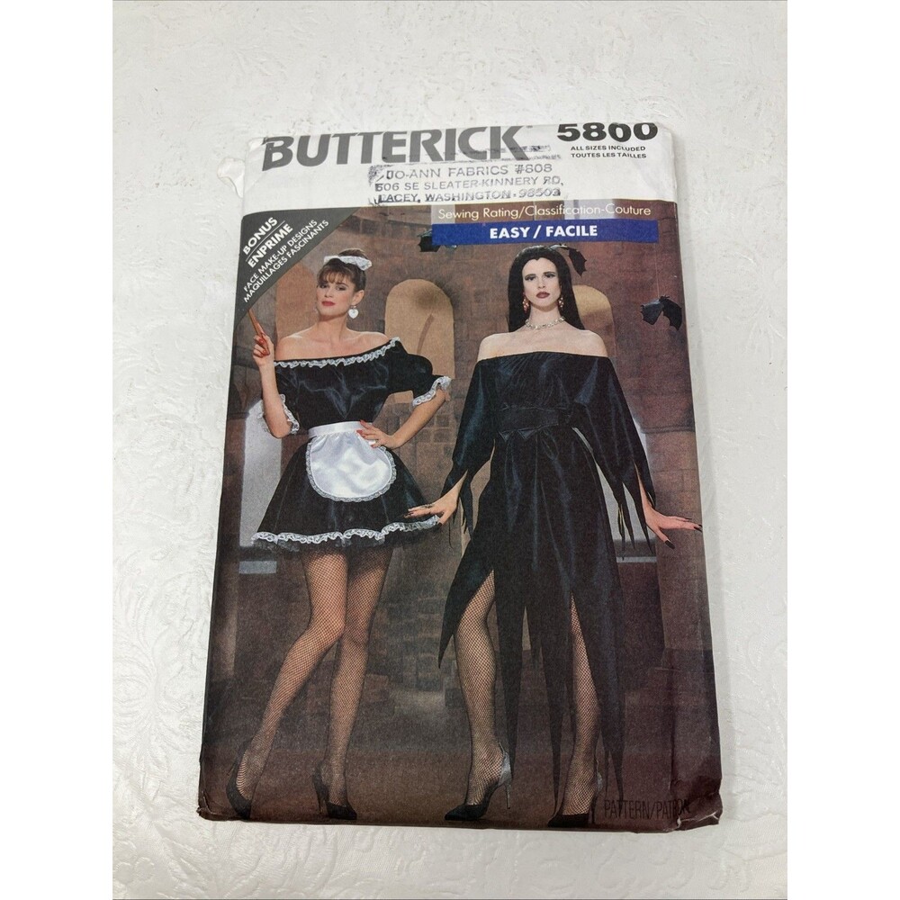 Vintage 80s Pattern Butterick 5800 French Maid Gothic Vampira Witch Uncut 6-24